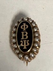 PHI BETA PSI 10 KT YELLOW GOLD ENAMEL & SEED PEARL SORORITY PIN - Picture 1 of 8