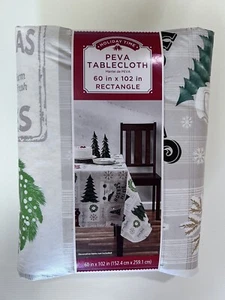 New - Holiday Time PEVA Tablecloth Rectangle size : 60 in x 102 in " Tree Farm " - Picture 1 of 4