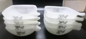 8 VINTAGE CROWN PYREX MILK GLASS RAMEKINS~LEAF~FERN ?? PATTERN - Picture 1 of 5
