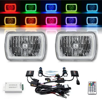 7x6 RGB LED COB Color Change Halo Shift Angel Eye 6k 6000k HID Headlights - Image 1 of 4