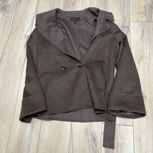 Escada 100% Cashmere Brown Cardigan Belted Sweater Sz 38 Vest Italy EUC - Picture 1 of 7