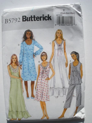 Butterick 5792 Misses Nightgowns & Pajamas Sizes  XS/S/M,( 4 - 14 ) Uncut - Image 1 of 2