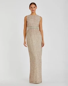Mac Duggal beige Pailletten hochgeschlossen ärmellos Spaltenkleid 93603 Damengröße 6 " - Bild 1 von 9