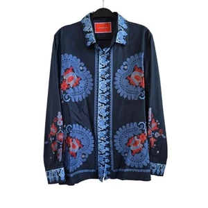 La Doublej folky hearts blue boy shirt size xl silk Twill - Picture 1 of 6