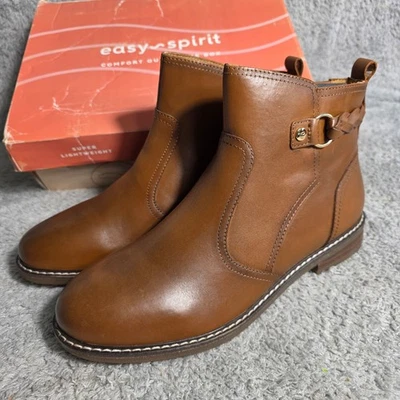 Easy Spirit Jules Brown Leather Ankle Boot Booties Braided Accent Womens 10M NEW - Image 1 of 4