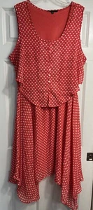 Mlle Gabrielle Women Chiffon Y2K Retro Dress Sz 3X Pink Polka Dot Lagenlook Spot - Picture 1 of 12