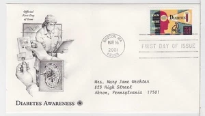 TurtlesTradingPost- Diabetes Awareness- 2001 #3503 FDC- Artcraft Variety Cachet - Picture 1 of 1