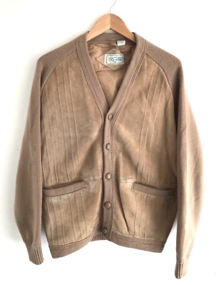 Мужской кардиган GINO PAOLI свитер винтажный замшевый вязаный желтовато-коричневый размер XL на пуговицах GrandpaCore - Изображение 1 из 4