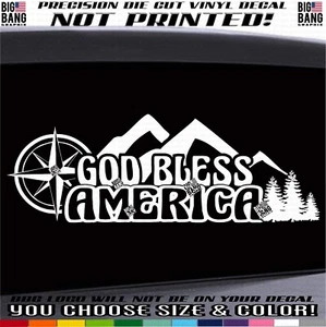 GOD BLESS AMERICA Vinyl Decal Sticker Mountain Travel RV Road Life Made in USA - Picture 1 of 9