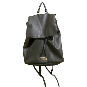 NWT Victoria's Secret Backpack Purse Black Large Faux Leather Drawstring Bag - Picture 1 of 9