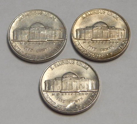 Lot of 3 - Mint Error - 1940-S & 1942 Jefferson Nickels - AU/UNC Cover