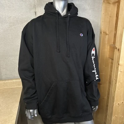 Pulôver masculino Champion com capuz 4XLT alto preto tamanho grande soletrado cordão - Imagem 1 de 4