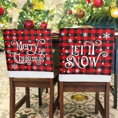 2pcs Chair Christmas Back Covers Dining Red Black Buffalo Plaid Chair Slipcovers - Image 1 of 4