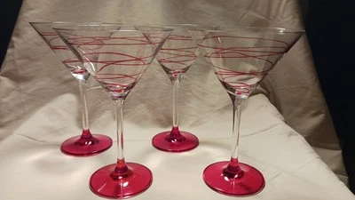 Набор из 4 красных вихревых коктейльных бокалов Leonardo Martini 7 дюймов с прозрачным стержнем РЕДКИЕ EC - Изображение 1 из 4