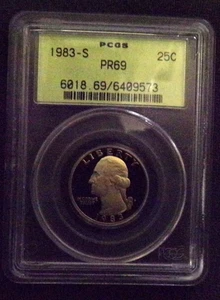 1983-S WASHINGTON QUARTER PROOF .900 FINE SILVER PCGS PR69 UNITED STATES 25¢ USA - Picture 1 of 2
