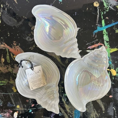 Cuencos aperitivos de postre de vidrio turco con forma de cáscara de mar blanco S/3 Akcam iridiscente Foto 1 de 4