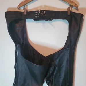 Cuero Para Hombres 5XL Grande Negro Forrado Plata Hebilla Cremallera Piernas Genuinas Motocicleta Chaps - Imagen 1 de 15
