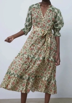 Vestido Floral Zara The Dominica Patchwork Mujer Talla S Niveles Midi Volantes Boho Foto 1 de 4