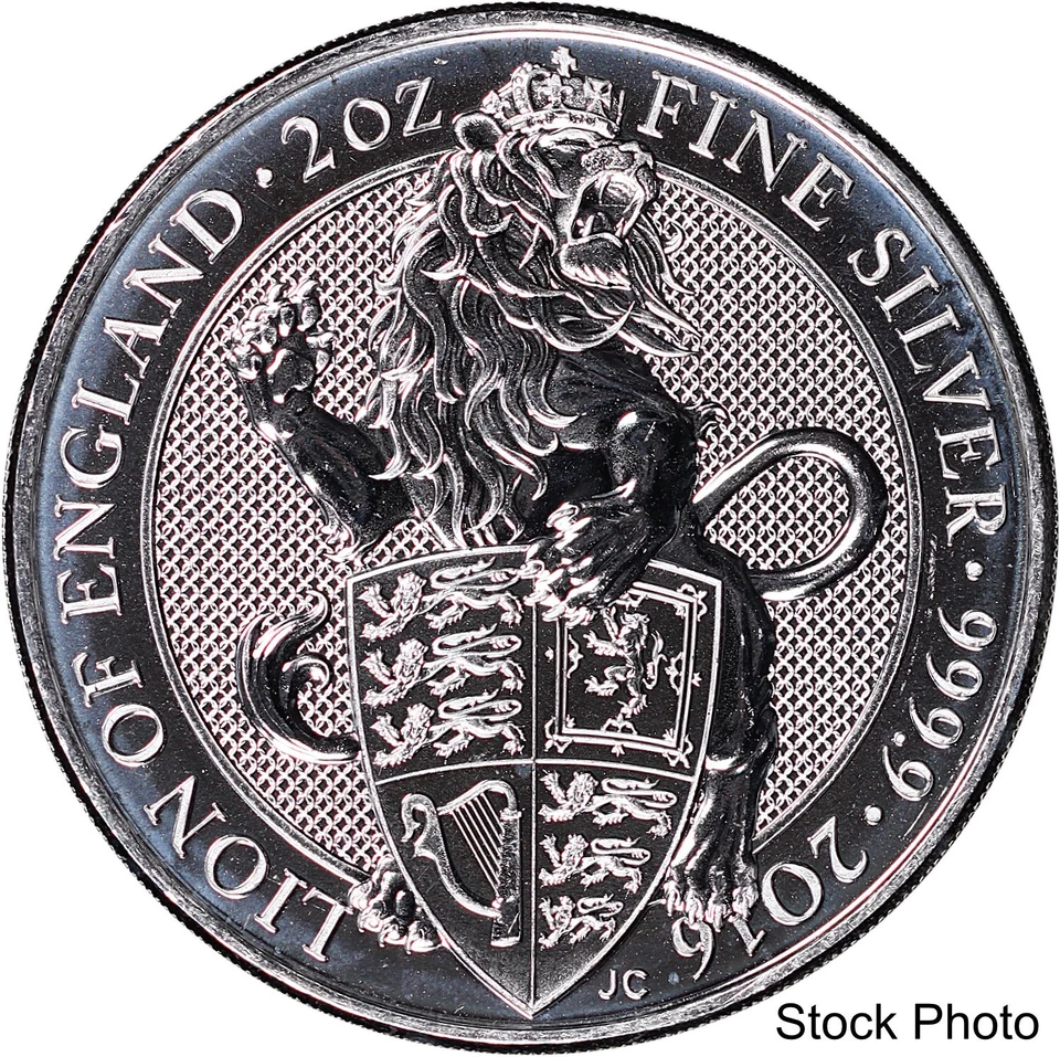 Moneda BU 2016 Reino Unido £5 Queen's Beasts León de Inglaterra 2 oz .999 plata fina Foto 1 de 2