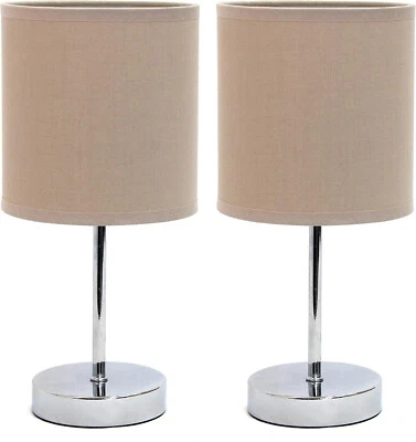 Lt2007-GRY- 2PK Chrome Mini Basic Table Lamp With Fabric Shade 2 Pack Set, Gray Foto 1 de 4