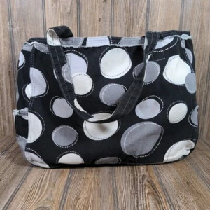 Thirty One 31 Retro Metro Large Shoulder Tote Bag Woven Black Polka Dot Pockets - Picture 1 of 10