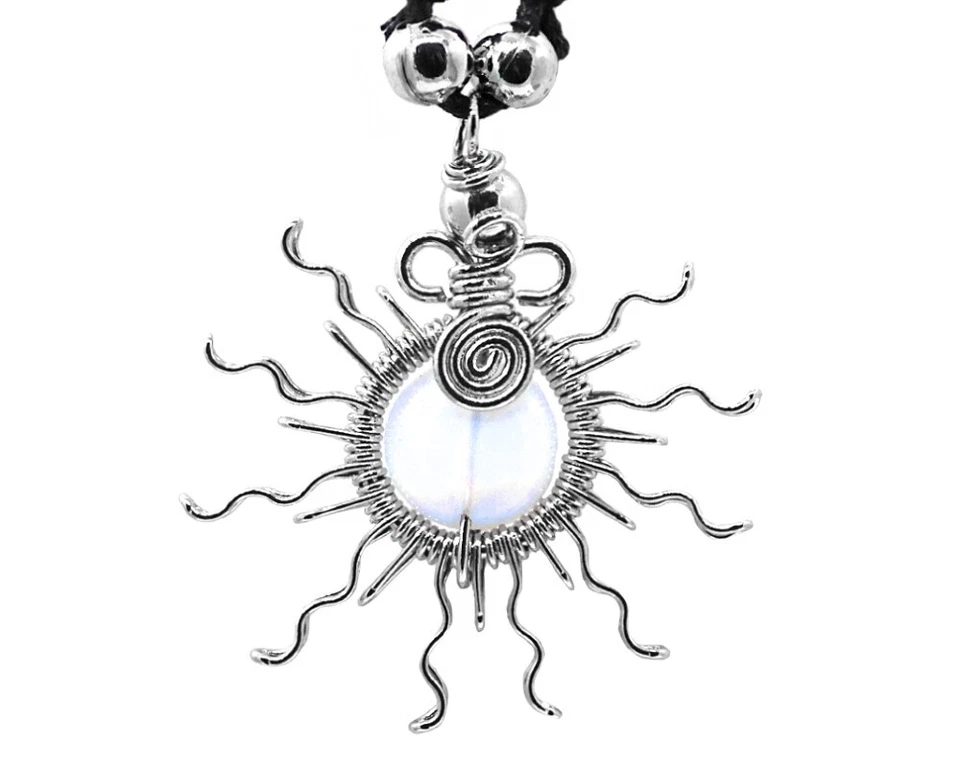 Collar de metal de piedra de sol envuelto en alambre colgante de cristal curativo joyería solar boho Foto 1 de 1
