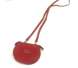 Christian Dior Leather Mini Pochette Crossbody Bag Red Authentic Women Used