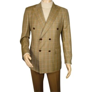 Blazer Hombre Mono Doble Pecho Super 180s Lana 1523-05 Marrón Camel Cuadros - Imagen 1 de 13