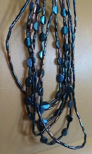 Chico's Blue Black Iridescent Beaded 6 Strand Necklace - Picture 1 of 5