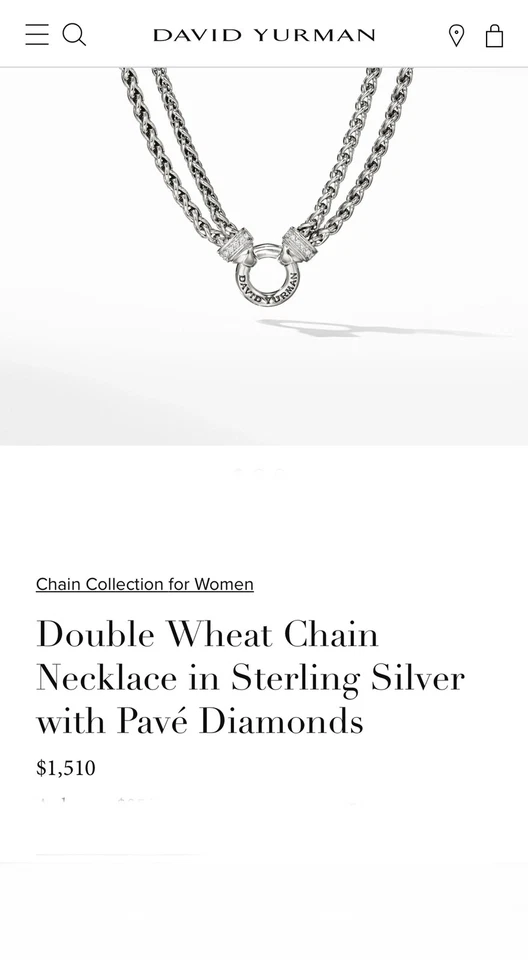 Colar David Yurman diamante corrente dupla trigo 0,22 CTW prata esterlina 16" de comprimento - Imagem 1 de 4