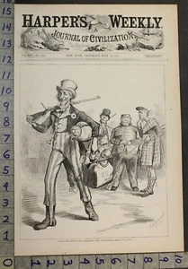 1875 POLITICAL SATIRE UNCLE SAM HARPERS COVER HUMOR REINHART WOODCUT ART 28288 - Picture 1 of 1