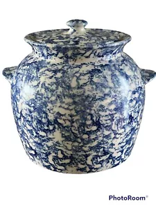 KASCO POTTERY VINTAGE BLUE SPONGEWARE CANISTER with LID - Picture 1 of 9