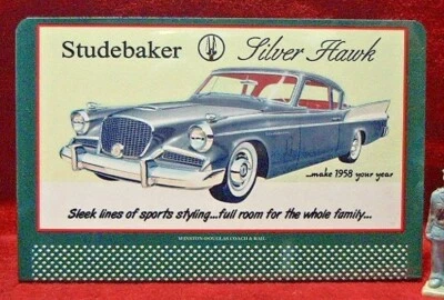 1958 STUDEBAKER SILVER HAWK ___ #125 TINPLATE BILLBOARD  O/S SCALE - Image 1 of 3