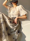 Elegant Floral Midi Dress French Vintage Dress Korean Party Beach Long Sleeve 