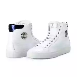 Roberto Cavalli Men's Sneakers Shoes White Textured Leather High Top Fashion - Picture 1 of 6