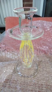Vintage Glass Candlestick / Candle Holder hand blown yellow spirals - Picture 1 of 9