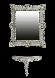 SET Wandspiegel + Konsole Spiegelkonsole in Weiß Gold Barock Repro Antik 44x38 - Bild 1 von 10