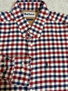 Barbour Flannel Shirt Mens XL Red Blue White Country Check Tailored Fit Button - Picture 1 of 15