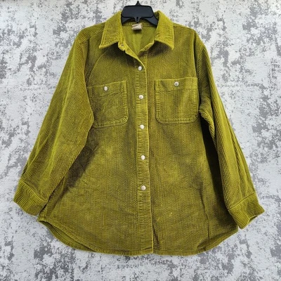Green Courderoy Vintage Button Up Cotton Long Sleeve 60s 70s Size Large L - Image 1 of 4