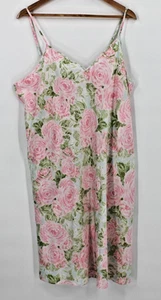 Cabernet rosa Blumen Satin Schlupf Kleid Rose Dessous Kokette Taschen Gr. XL - Bild 1 von 8