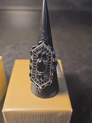 Anillo Espinela Negra Plata sobre Rodio Talla 8 con Caja FCH150 Foto 1 de 4