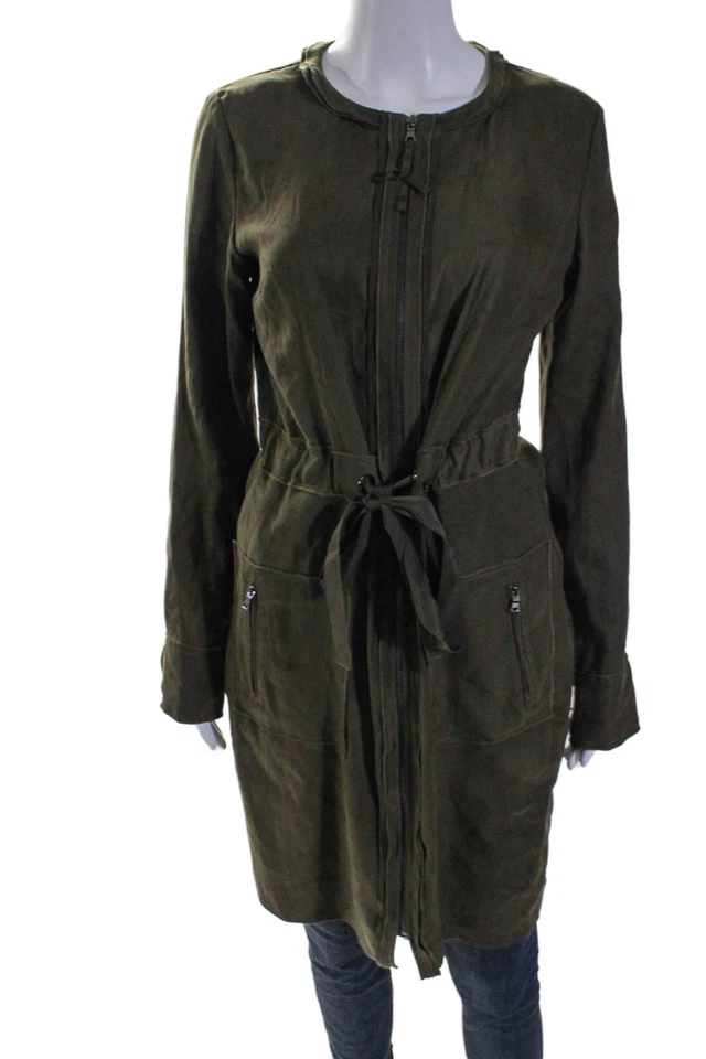 Chaqueta de manga larga con cinturón cremallera completa cuello redondo verde oscuro Elie Tahari para mujer talla 6 Foto 1 de 4