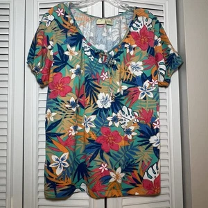 Caribbean Joe Shirt Women's XL Short Sleeve colorful floral Tropical Vacay Top - Picture 1 of 11