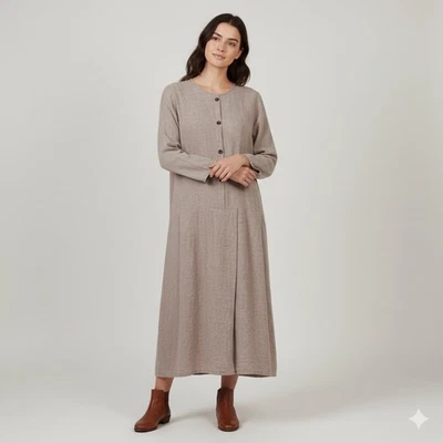 Vestido de lino FLAX by Angelheart midi con botones bolsillos delanteros beige grande Lagenlook Foto 1 de 4