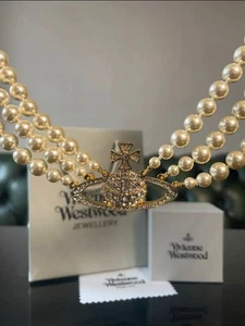 Vivienne Westwood Three Row Pearl Bas Relief Choker Gold - Picture 1 of 3