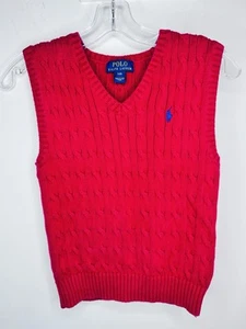 Polo Ralph Lauren Sweater Vest Boys 8 Cable Knit Cotton Red - Picture 1 of 4