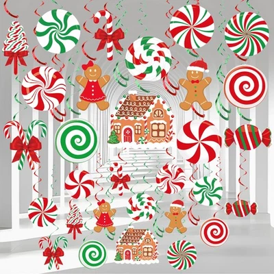 36 PCS Christmas Hanging Swirls Decorations Pre-Strung Candy Gingerbread Man ... - Image 1 of 4