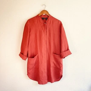 Tahari Linen Long Open Front Women’s Brick Jacket Size Small NEW - Picture 1 of 8