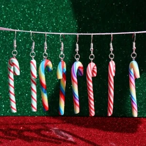Colorful Stripes Christmas Earrings Simple Style Christmas Hook Earrings - Picture 1 of 9