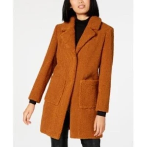 French Connection Womens Brown Luxe Faux-Fur Teddy Button Down Coat Size XXL NEW - Picture 1 of 5